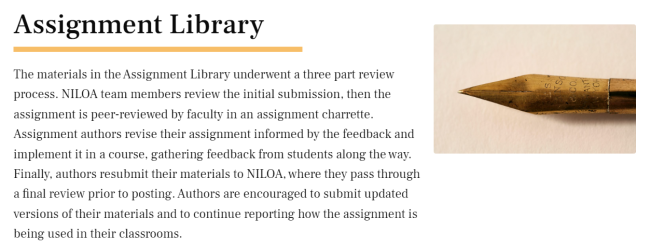 image of a website with a pen tip and text Assignment Library