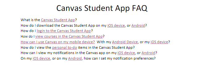 Image of Document reading Canvas Student App FAQ