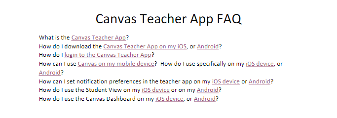 Image of word document that reads "Canvas Teacher App FAQ'